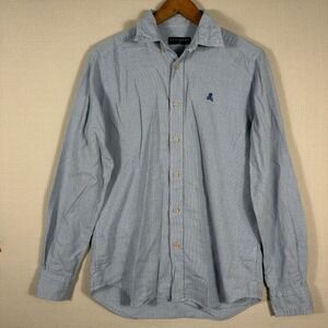 Scalpers Button‎ Down Shirt Mens 39 Blue Excellent Geometric Skull Logo L/S
